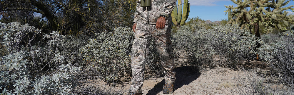 mens pants worn hunting with camo the Guia Grande GameGuard Pants