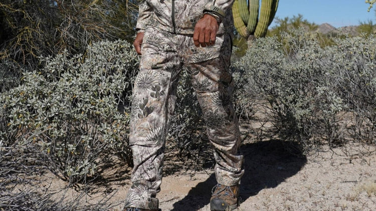 mens pants worn hunting with camo the Guia Grande GameGuard Pants