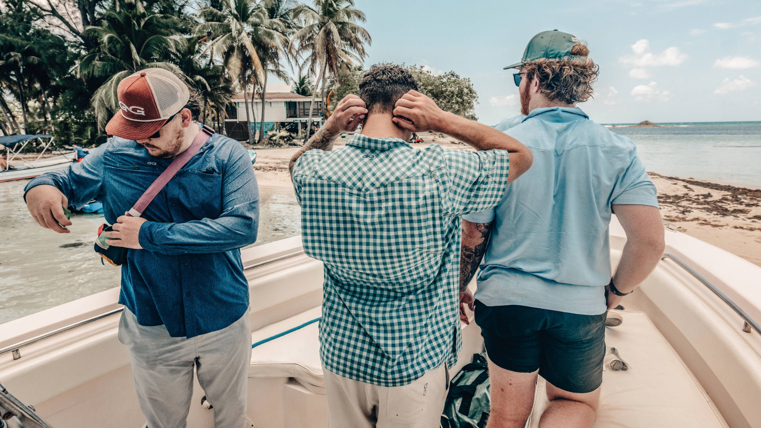 ALL SHIRTS. GameGuard TekCheck Shirt, MicroTek Shirt, and Explorer Shirt shown in action. Lightweight fishing shirts, outdoor shirts, UPF 50+, moisture-wicking, quick-dry performance shirts, mesh-lined vented shirts, GameGuard MeshBack Cap, coastal gear.