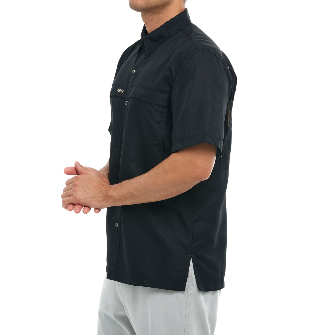 Side view of GameGuard Caviar Classic MicroFiber Shirt, offering a sleek and durable design ideal for outdoor activities.