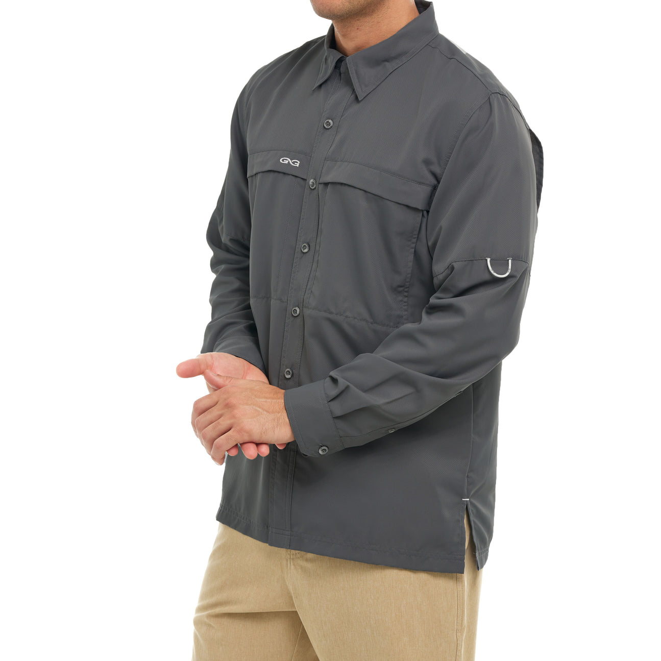 Long sleeve GameGuard GunMetal Classic MicroFiber Shirt, designed for optimal performance and comfort in outdoor settings. long sleeve fishing shirt mens