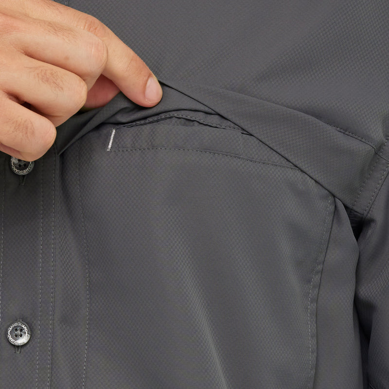 Load image into Gallery viewer, Hidden zippered pocket for the GunMetal MicroFiber Shirt
