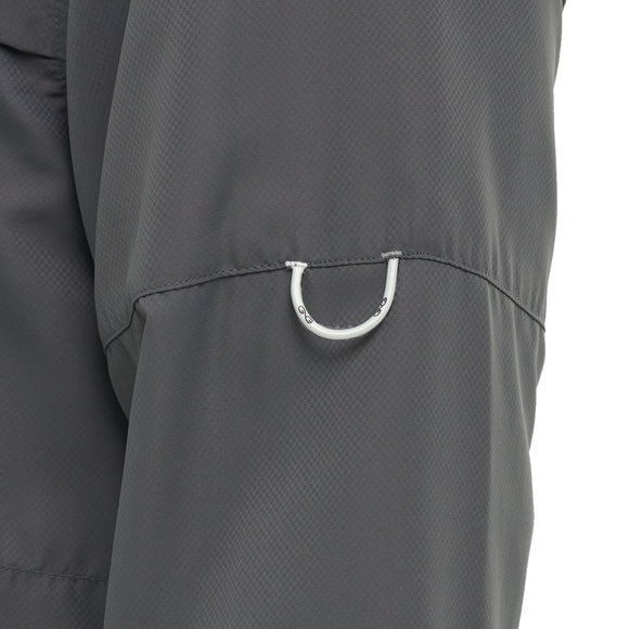 Bungee loop system to roll up sleeves on the long sleeve microfiber shirt