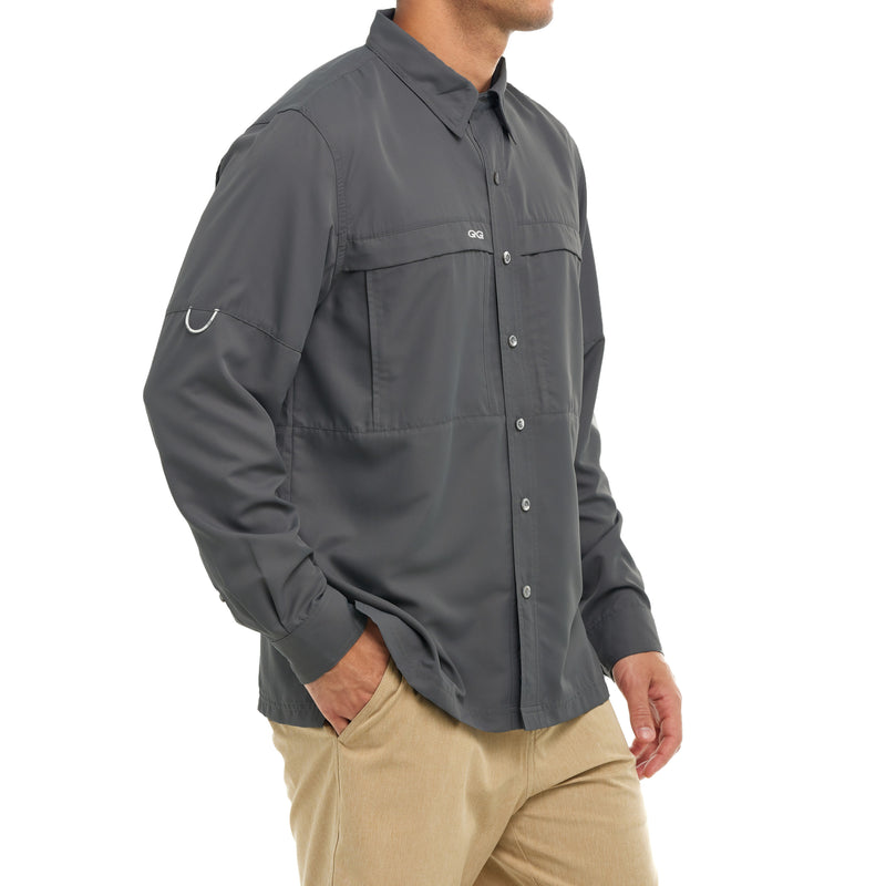 Load image into Gallery viewer, Man looking off in the distance wearing GameGuard GunMetal MicroFiber Shirt
