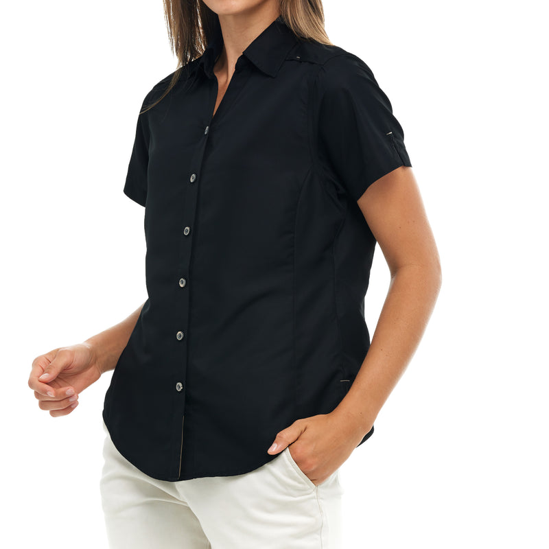 Load image into Gallery viewer, Side view of GameGuard Caviar Ladies&#39; Classic MicroFiber Shirt, tailored for women with comfort and style for outdoor adventures.
